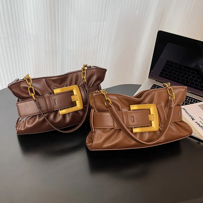 

Роскошные кожаные сумки подмышки для женщин, однотонные плиссированные сумки через плечо, водонепроницаемые сумки-тоут большой вместимости, дорожные сумки