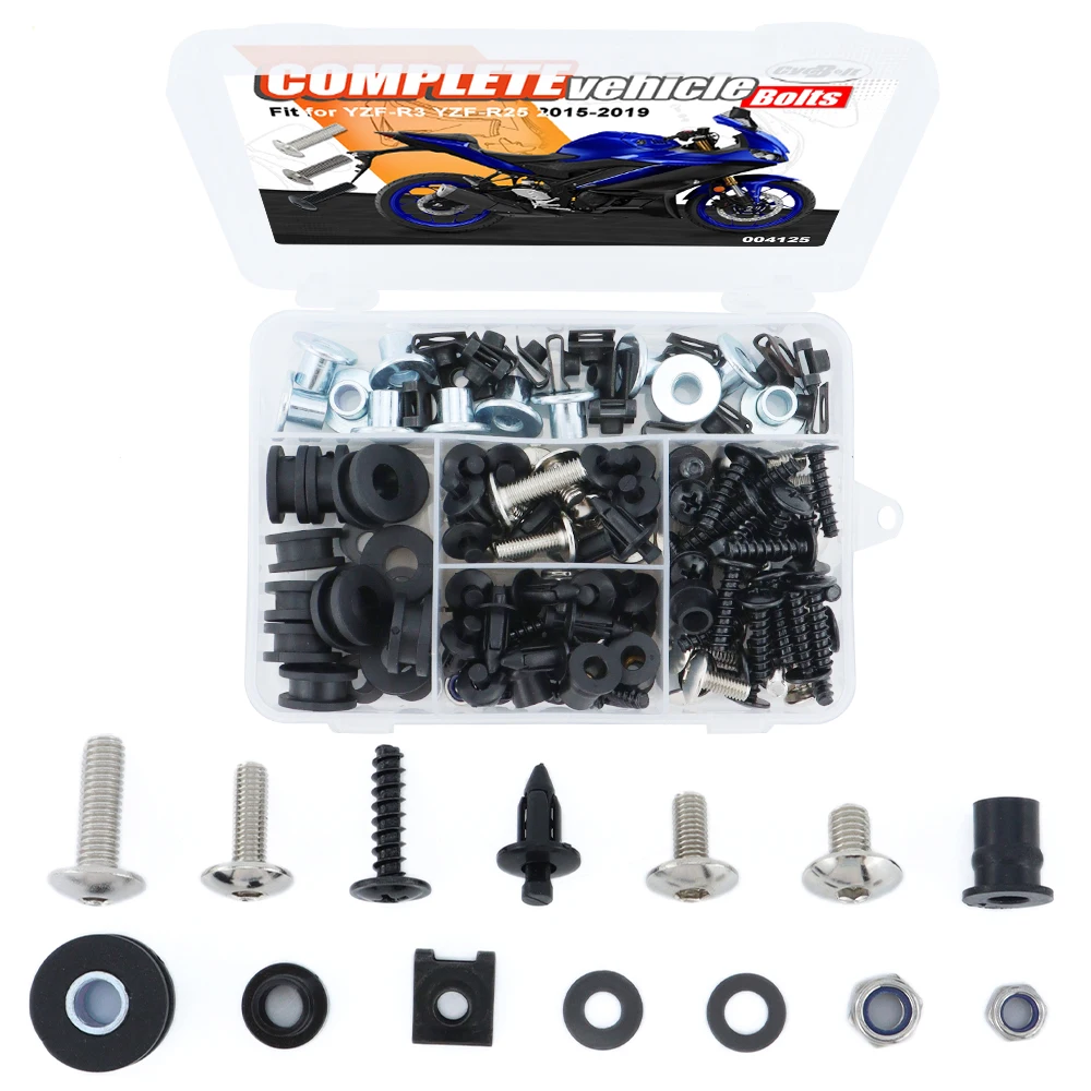 

For Yamaha YZF-R3 YZF-R25 2015 2016 2017 2018 2019 Motorcycle Complete Full Fairing Bolts Kit Steel Screws Nuts Nylon Washers