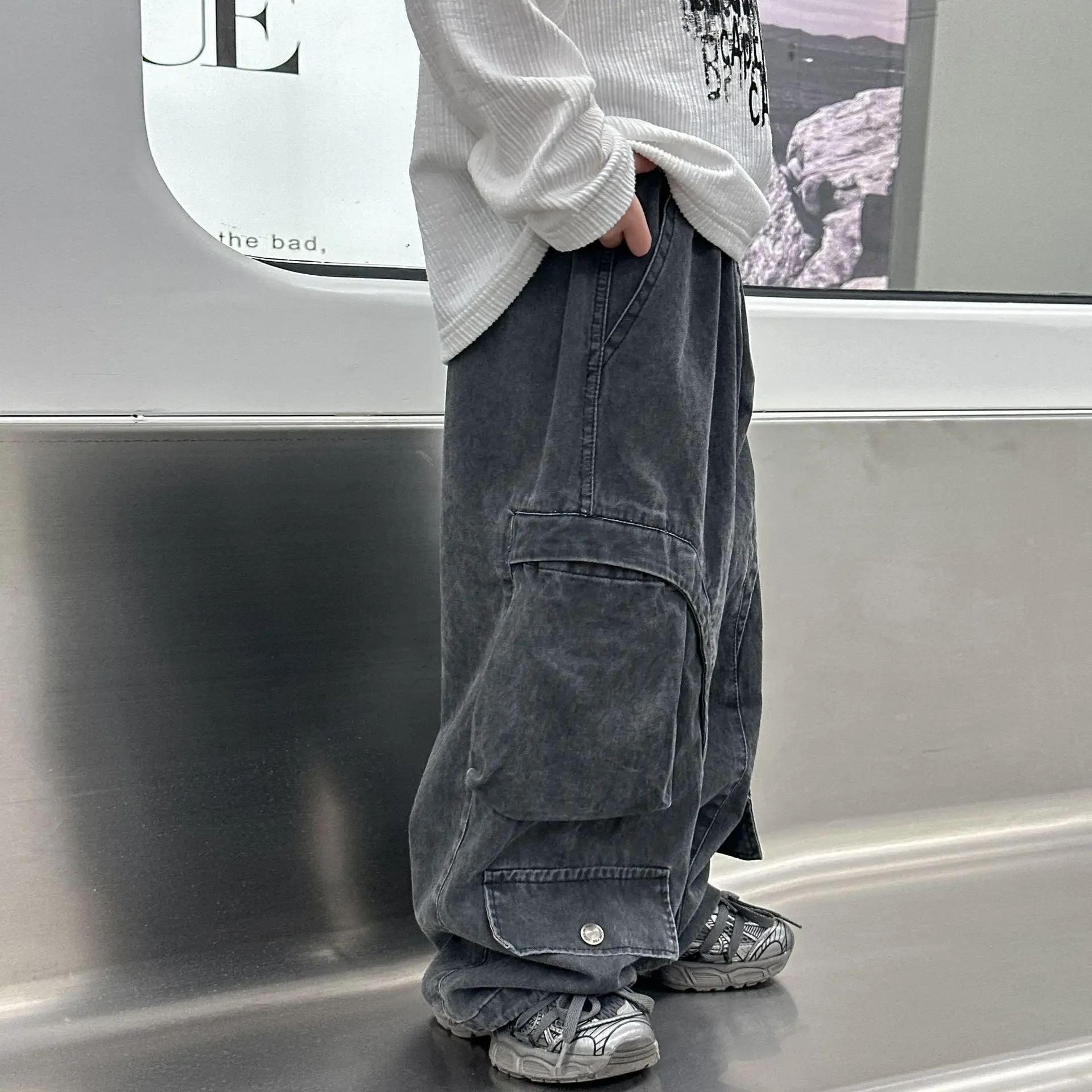

2025 Spring New Boys Fashion Loose Wide-leg Pants Handsome Solid Color Kids Denim Pants Children Clothes Korean Style Jeans