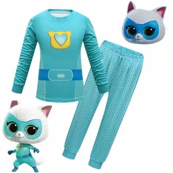SuperKitties Anime Cosplay Halloween Costume for Kids Super Kitties Cartoon Model Cos Clothes Sweatshirt Mask Girl Birthday Gift