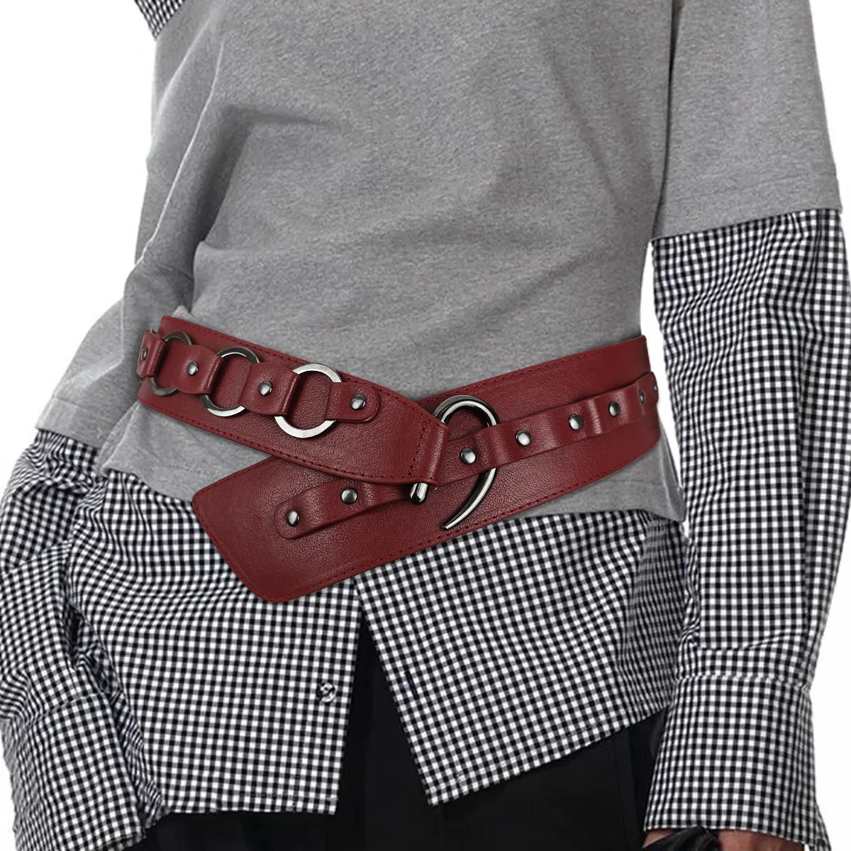 

Ретро винтажный кожаный ремень с заклепками Y2k, женский пояс из искусственной кожи, сверхпрочное шикарное платье, джинсовый ремень, украшение на талию