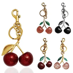 Cherry Bag Charm Cherry portachiavi Charm accessorio in metallo resina scintillante per borse e borse da allenatore, rosso, nero, rosa