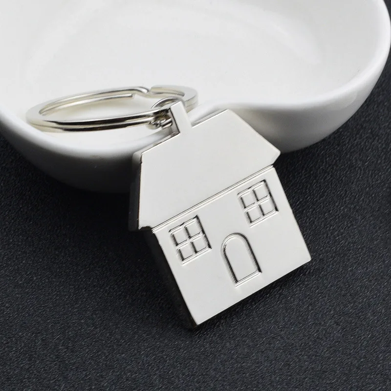 50 Pcs Chrome Metal House Shape Keyring Shiny Key Ring Chain Lover Wedding Gift