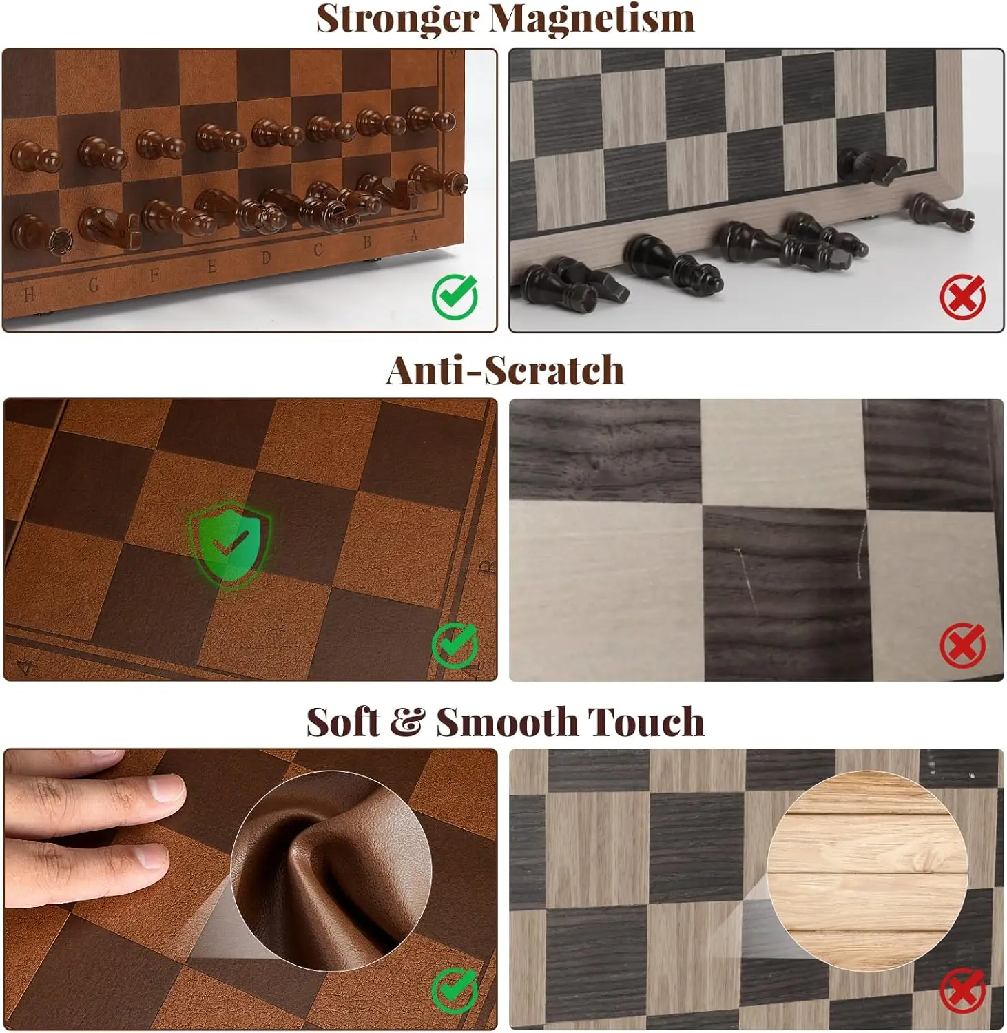 مجموعة شطرنج مغناطيسية محمولة مع لوح جلدي وقطع خشبية، لعبة شطرنج للسفر للبالغين والأطفال #5