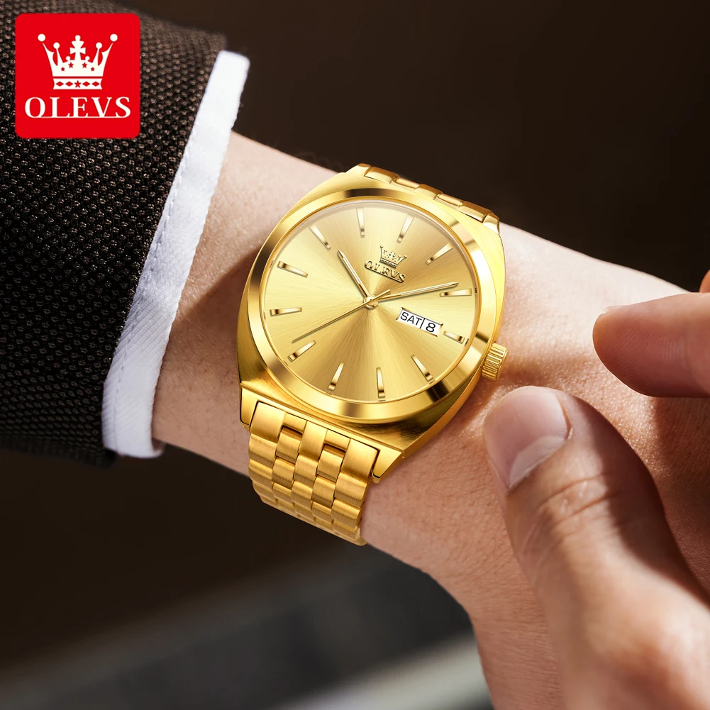 OLEVS 6730 Luksusowy męski oryginalny zegarek Złoty w pełni automatyczny zegarek mechaniczny Modny prosty podwójny kalendarz Wodoodporny męski zegarek