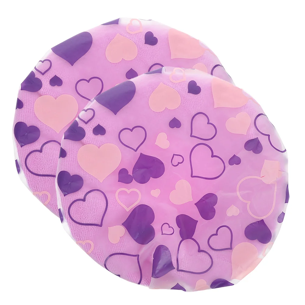 

2pcs Hair Cap Satin Bonnet Bath Cute Dry Washing Printing Quick Absorption Doublelayer Heartshaped Travel Gym Reusable Elastic