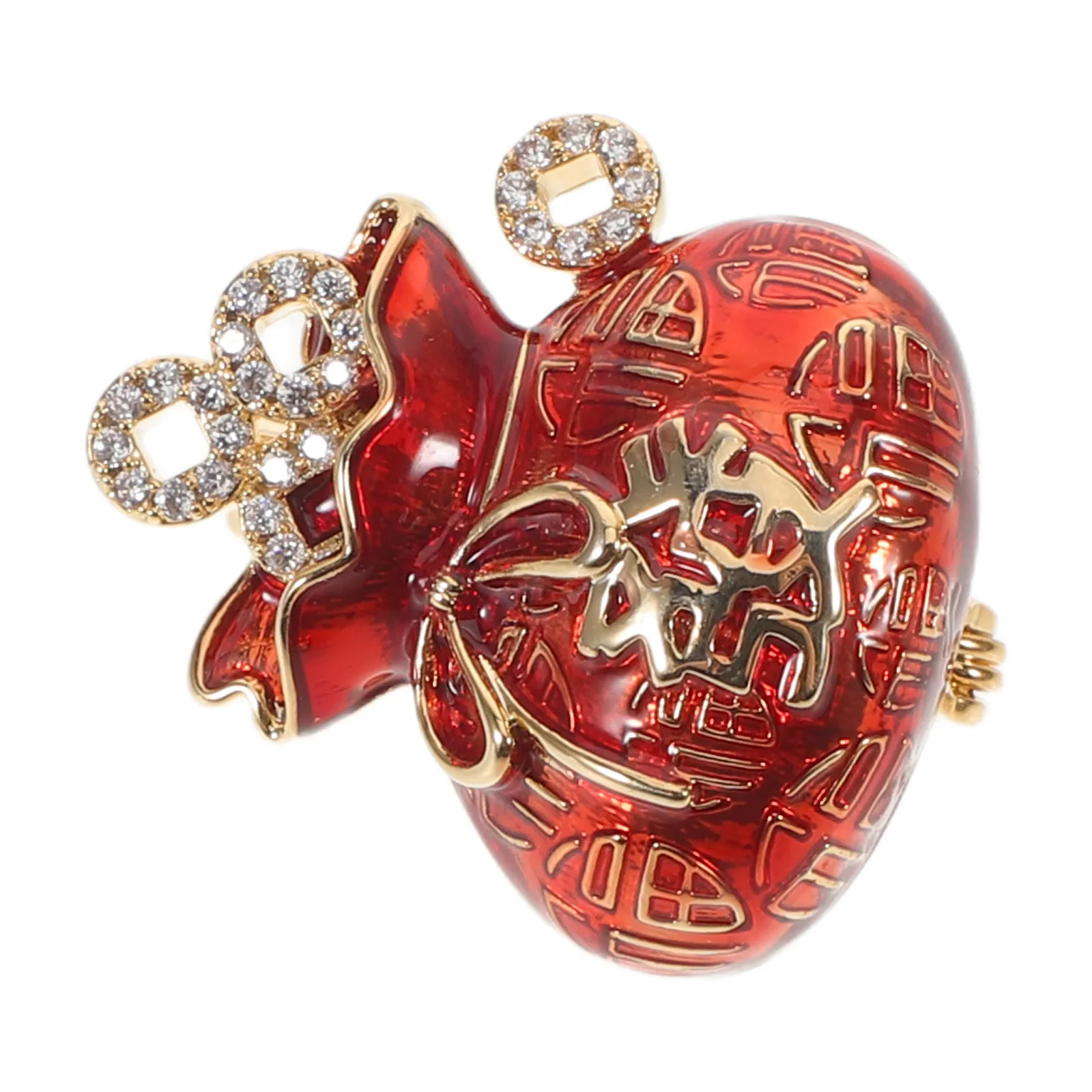 

Lucky Bag Brooch Pin Chinese Style Red Rhinestone Women Lapel Pin for Coat Suit Hat Party New Year Decoration Jewelry