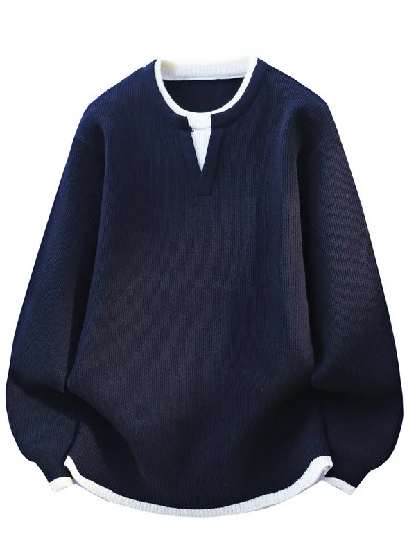 

Men's round Ne Knit Sweater Thiened Casual Base Layer Loose Fit Winter Warm Top Deep Blue Faionable Comfortable Knitted...