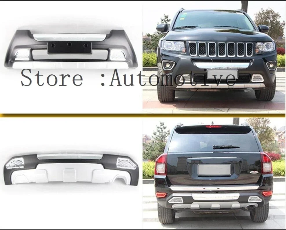 Для Jeep Compass 2014 2015 2016, хромированный передний + задний высококачественный пластиковый бампер из алюминиевого сплава до и после украшения