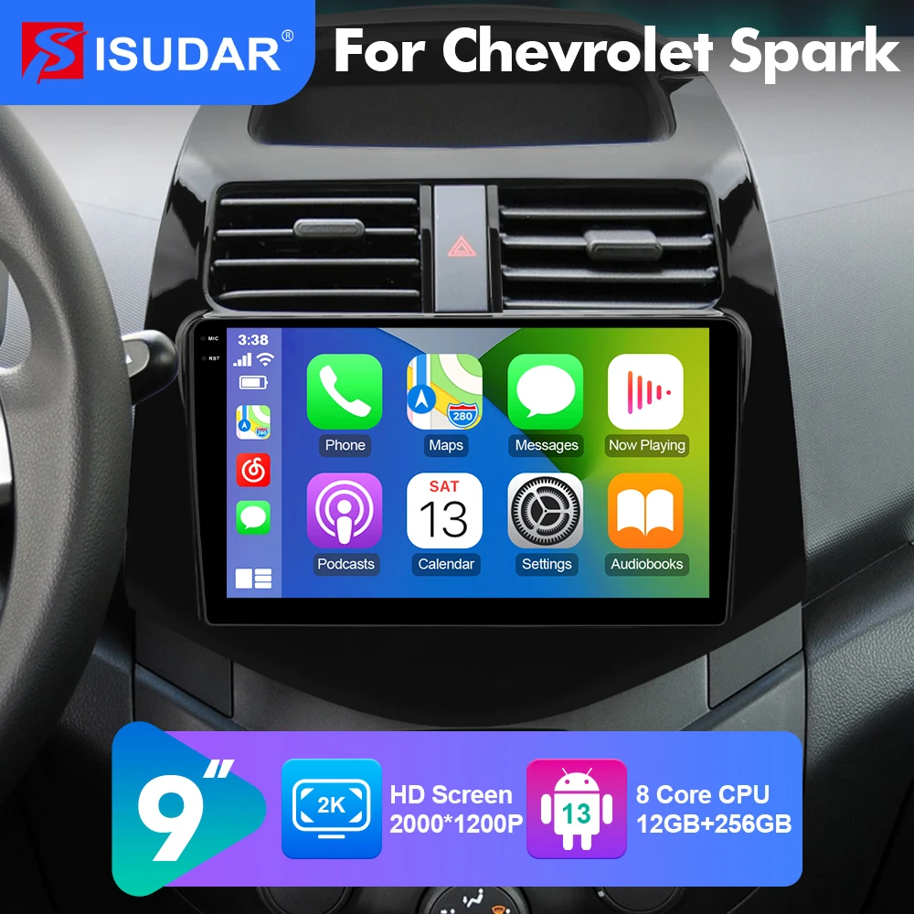 

Isudar Android Auto Radio Player Chevrolet Spark Beat Matiz Creative 2010-2014 Multimedia with frame 2K screen Wireless CarPlay