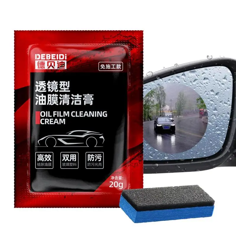 Glass Oil Film Cleaner Paste 20g Remove Car Glass Oil Film Cream with Sponge Remove Bird Droppings Auto and Home Glass Anti-Fog