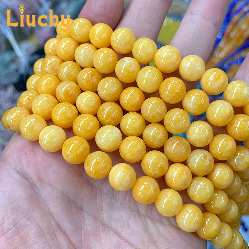 Natural Chinese Yellow jade Stone Handmade Round Beads For Jewelry Making DIY Rings Bracelets Necklace 15\