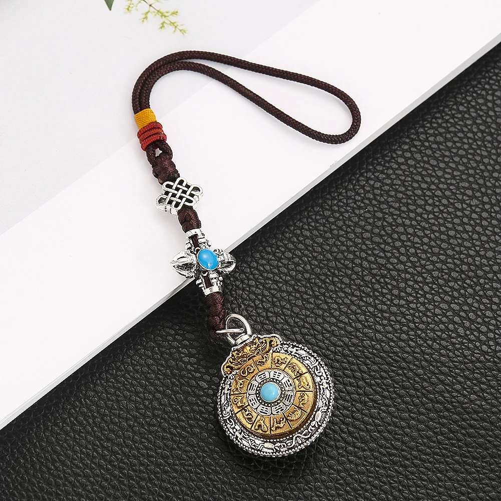 Tibetan-style Rotating True Words Pendant 12 Zodiac Key Chain Room Decor Aesthetic Amulet Hanging Decoration Wind Chime Crafts