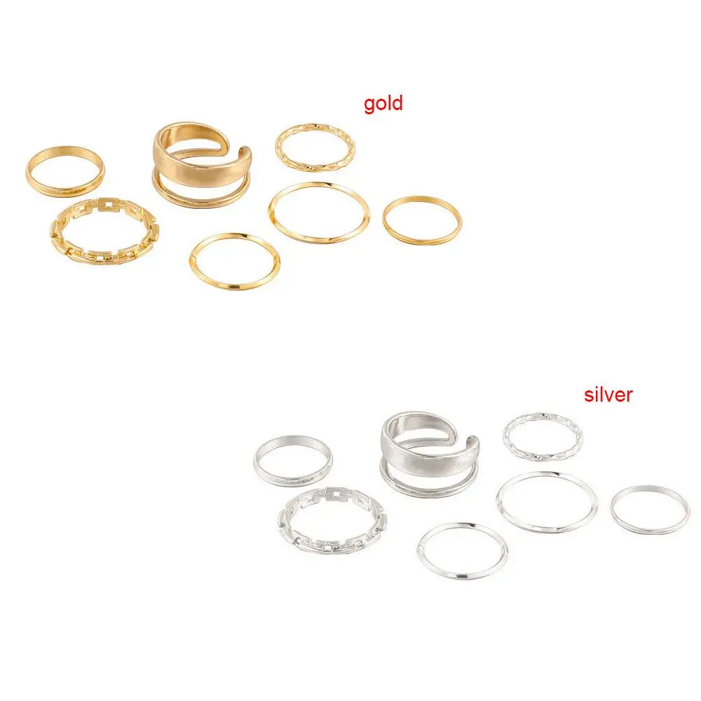 7 teile/satz Punk Retro Mode Schmuck Hohl Frauen Ringe Set Öffnung Finger Ring Legierung