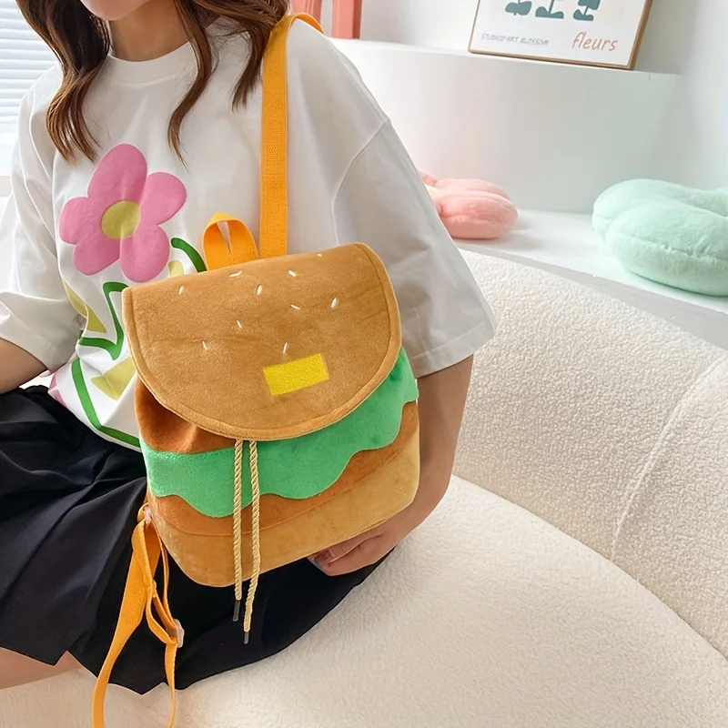 Women\'s double shoulder bag Burger Cute Cartoon Small Backpack Large Capacity Campus Backpack  Men\'s Bag Women\'s Bag Mini Burger