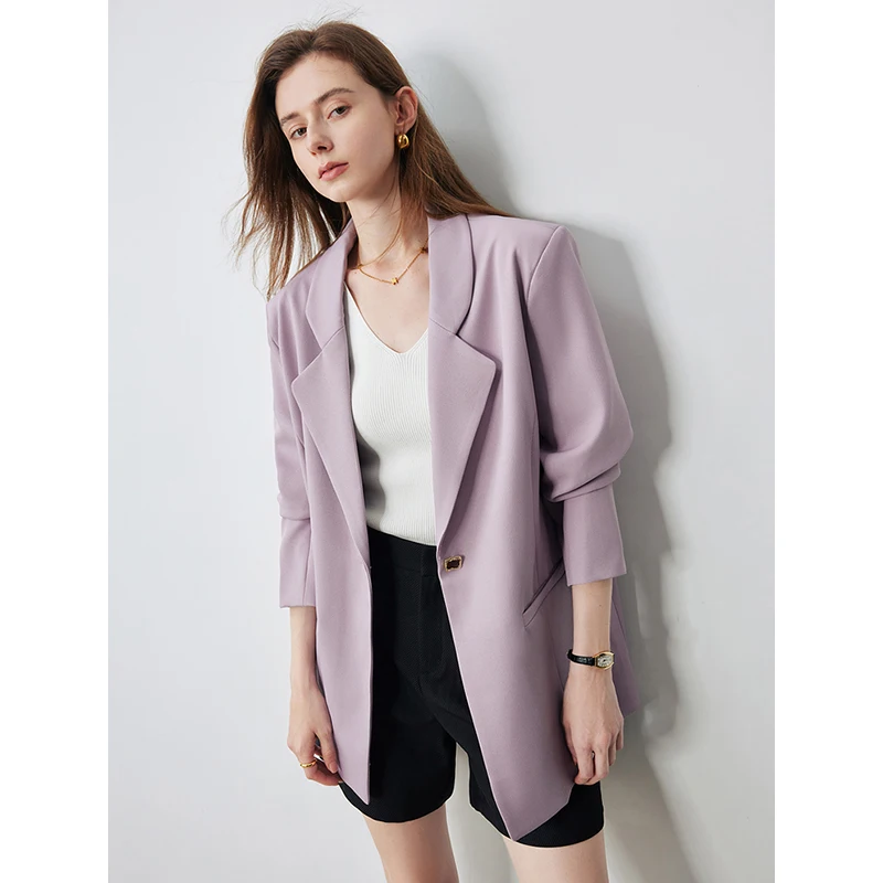 TOYOUTH Women Blazer 2024 Spring New Notched Collar Office Lady Long Sleeve Single-Button Closured Mid-length Casual Ladies Coat