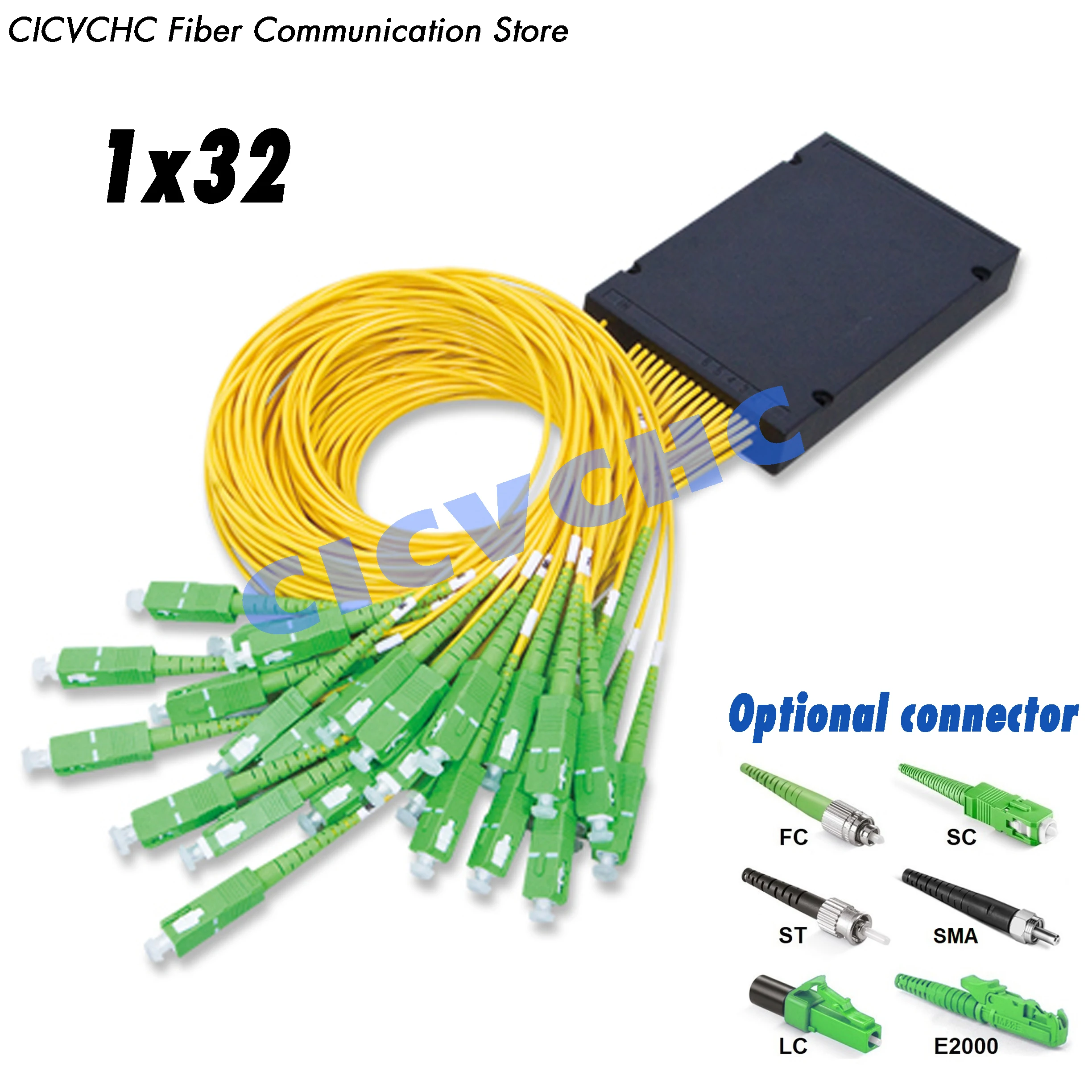 1x32 PLC Optical Splitter, GEPON ABS Module, Singe Mode Fiber, SC, LC, FC, ST, E2000 Connector, 1m length, 2mm tube