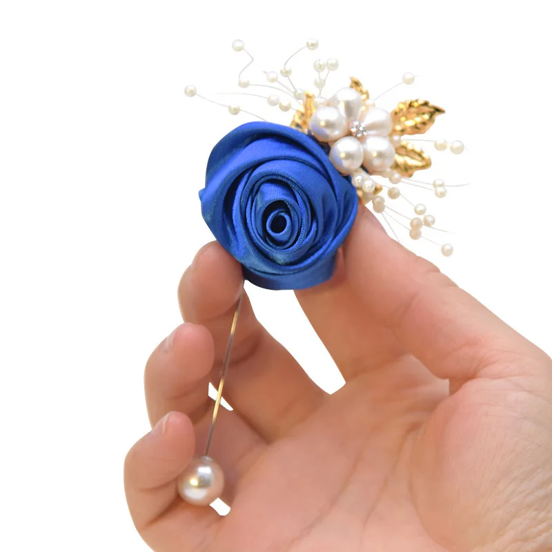 Flores de muñeca para dama de honor para niña, flor en el ojal para fiesta de graduación y boda, pulsera de rosas de satén, flores de mano de tela, accesorios de suministro para boda