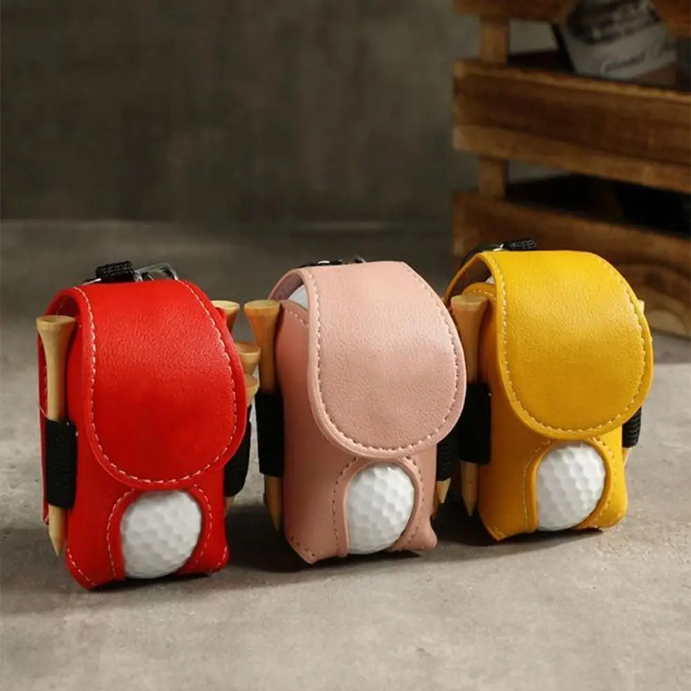 Portable Golf Ball Pouch Waist-Hanging PU Leather Golf Waist Holder Bag Waterproof Lightweight Mini Golf Ball Bag Sporting Goods