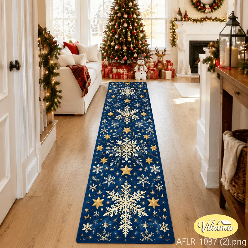 VIKAMA Christmas Snowflake Star Runner Rug Non Slip Washable Mat For Hallway Entryway Kitchen Xmas Home Dec