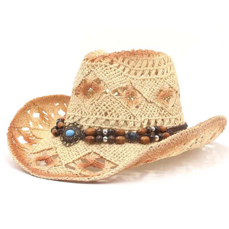 Neue Stroh Cowgirl Hut Unisex Strand Hut Kuh Junge Hut Mit Hut Band Für Männer Frauen Atmungsaktive Leichte Sonnenschutz – Detail 7