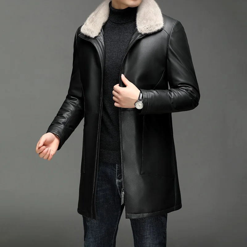 BATMO 2022 new arrival natural sheepskin 90% white goose down jackets men,mink fur collars Genuine leather coat, X2257