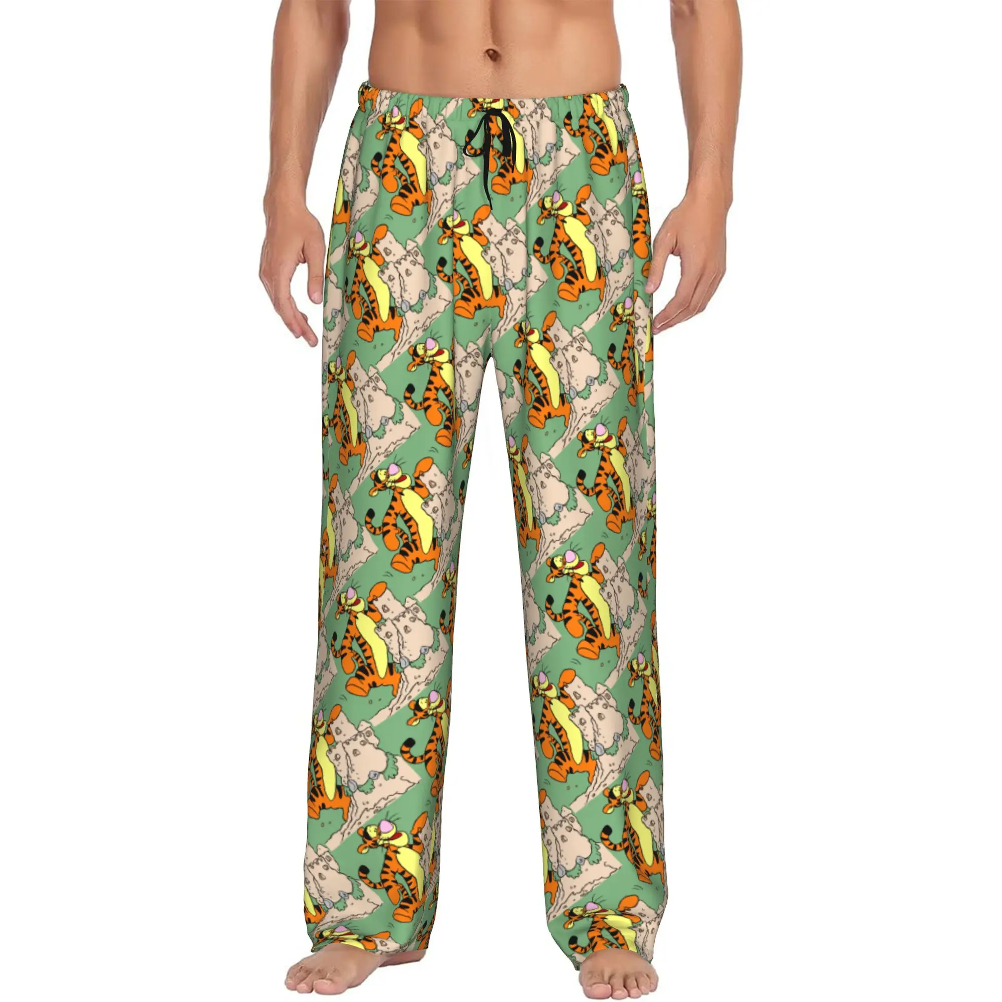 Custom Men My Friends Cartoon T-Tigger Pooh Pajama Pants Print  Sleep Sleepwear Bottoms with Pockets