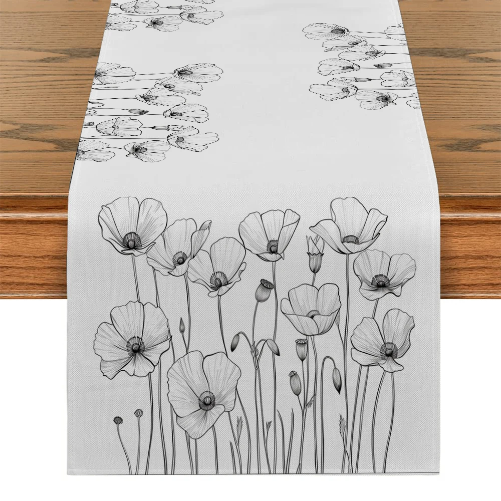 California Poppy Lines Table Runners Washable Dresser Dining Coffee Table Runner Wedding Holiday Party Decor