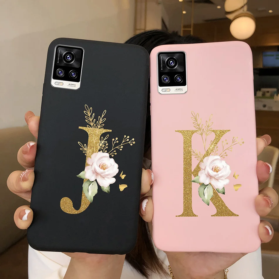 For Vivo V20 Pro SE Phone Cases Name Letter A-Z Soft Silicone Shockproof Black Cover For VivoV20 V20Pro V20SE Pink Shell Funda