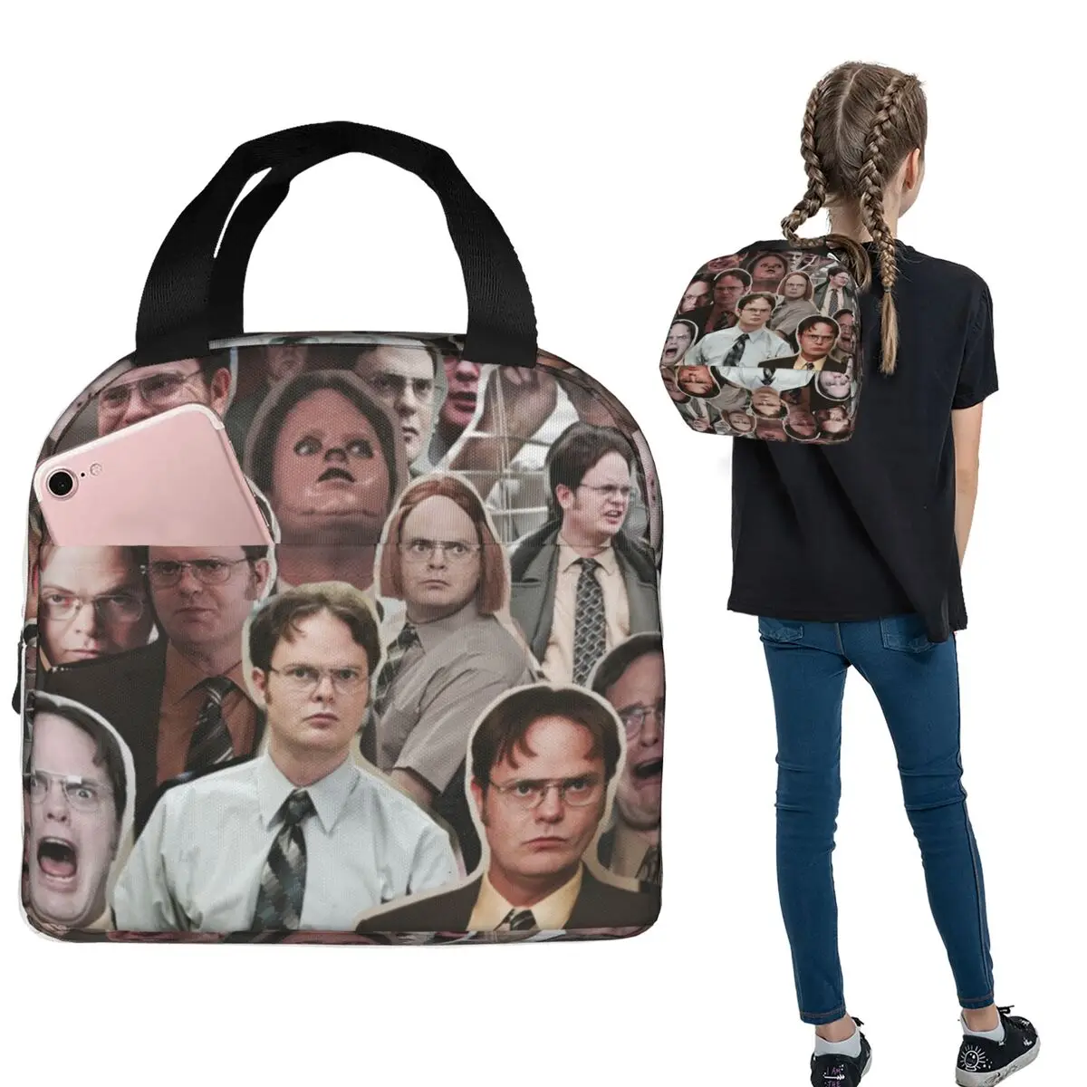 

Dwight Schrute, офисные сумки для обеда, изолированная коробка для бенто, портативная сумка для обеда, многоразовая термосумка-холодильник для женщин и детей, работа