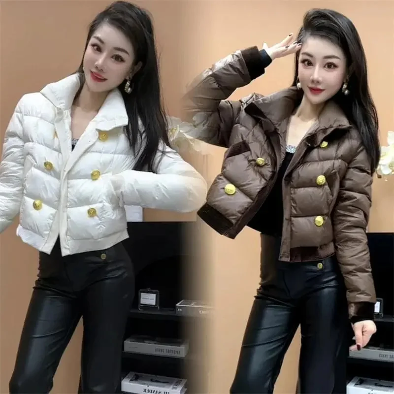 Double-breasted long-sleeved cotton-padded jacket coat women's 2024 winter new fashion warm coat