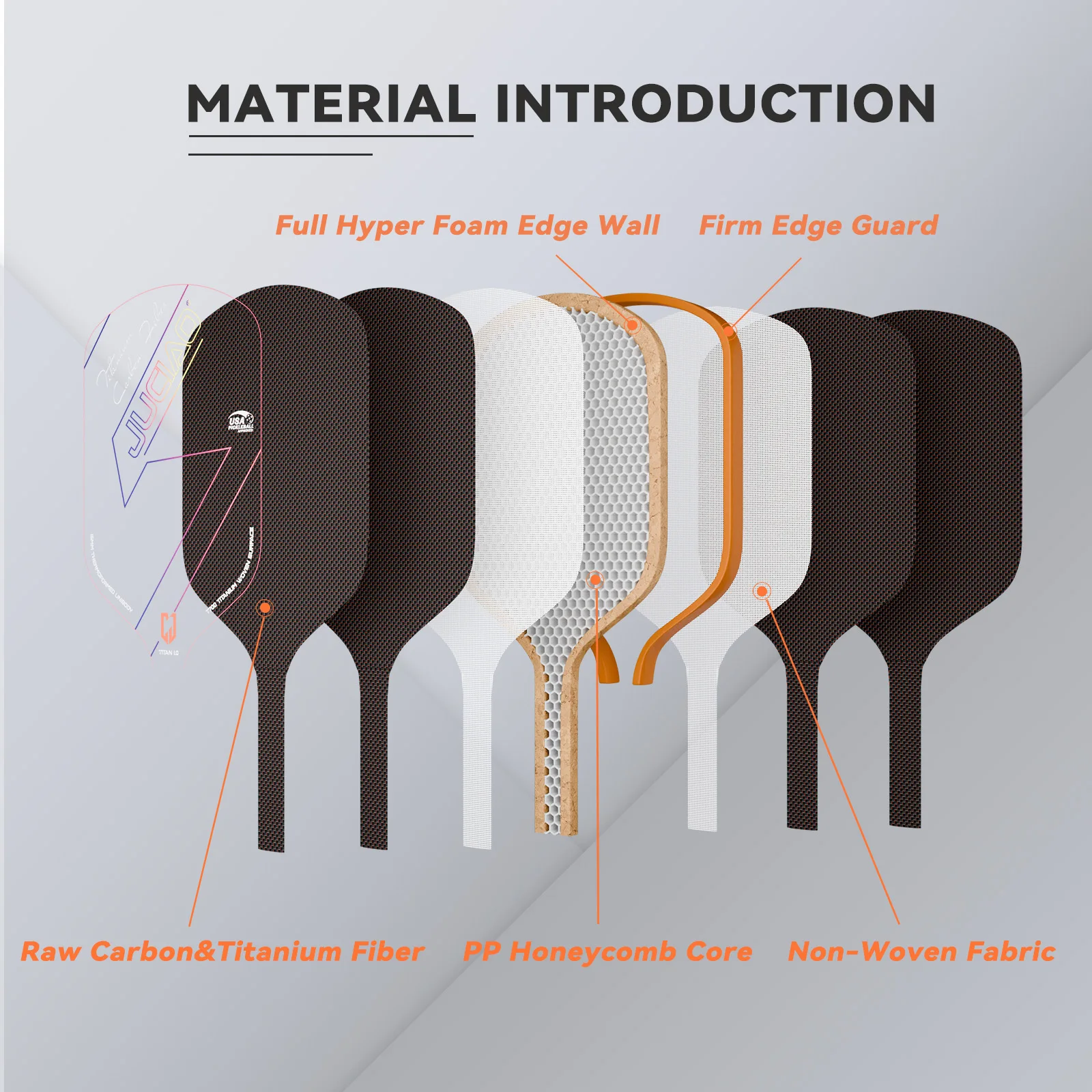 JUCIAO T-티타늄 피클볼 패들 스핀 및 제어용 탄소 섬유 피클볼 폼 주입 가장자리 열... - 1