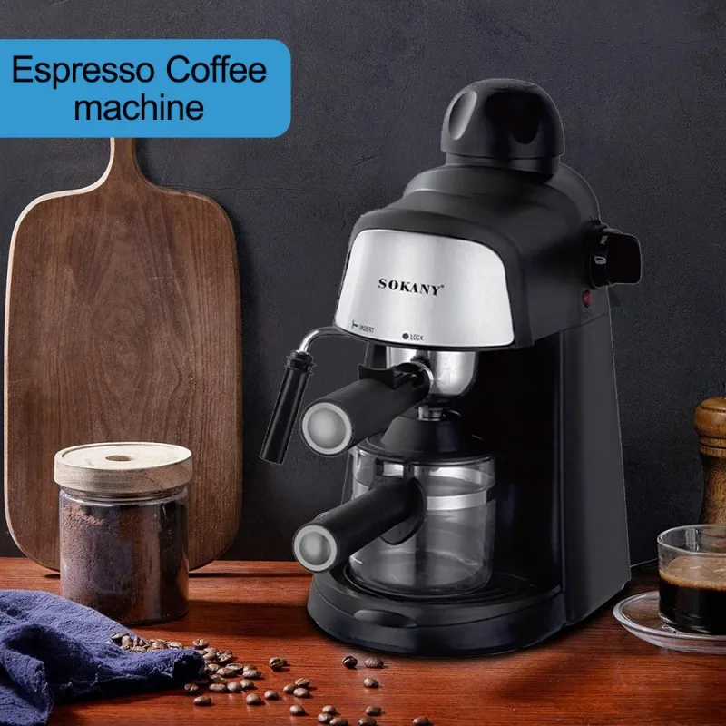 800W Electric Coffee Maker,Steam Espresso Maker, Household Italian Semi-Automatic Espresso Coffee Machine,Office Mocha Pot,4 Cup