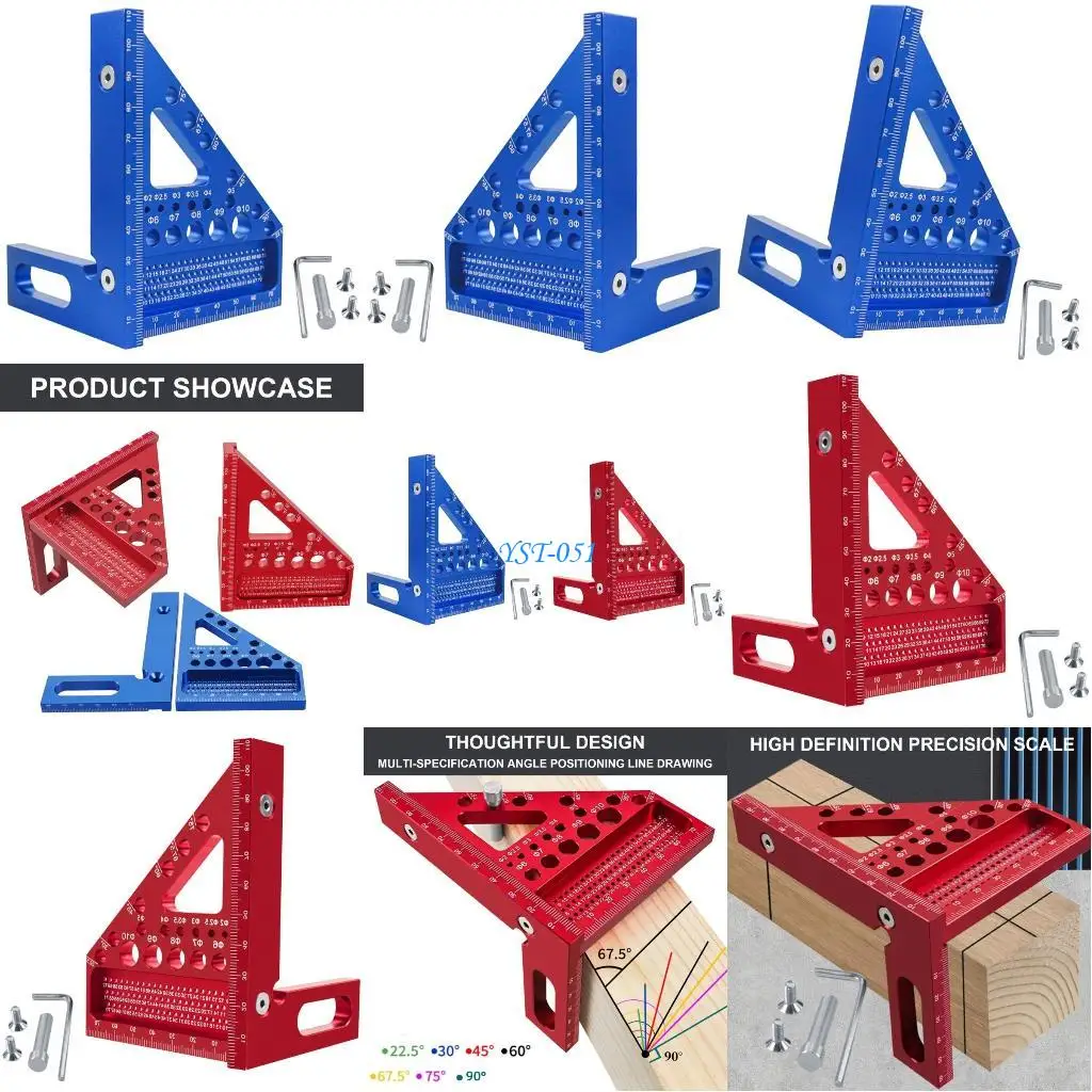 E15A سبيكة الألمنيوم المثلثات المثلثات حاكم 45 °/90 ° أداة مربعة مربع الخشب #1
