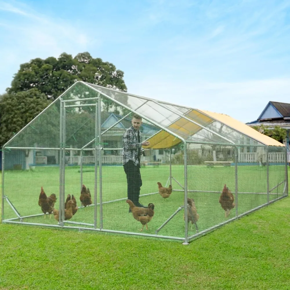 

Premium Large Metal Chicken Coop Run Upgraded with Reinforced Hardware Cloth & 1.26 Galvanized Metal Tube