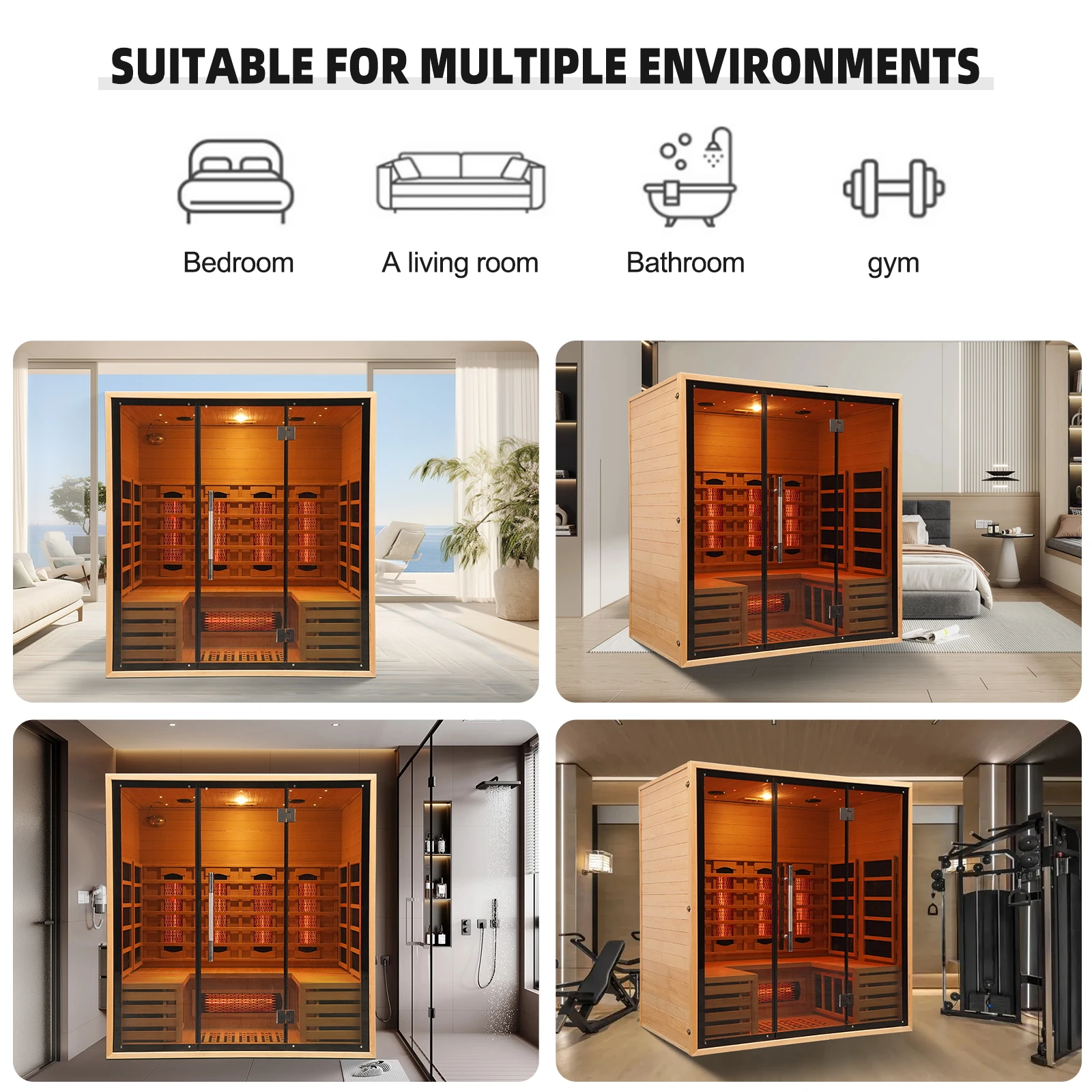 Luxury Popular Home Sauna Wooden Portable Infrared Heater Ozone Far Infrared Sauna For 4 Persons