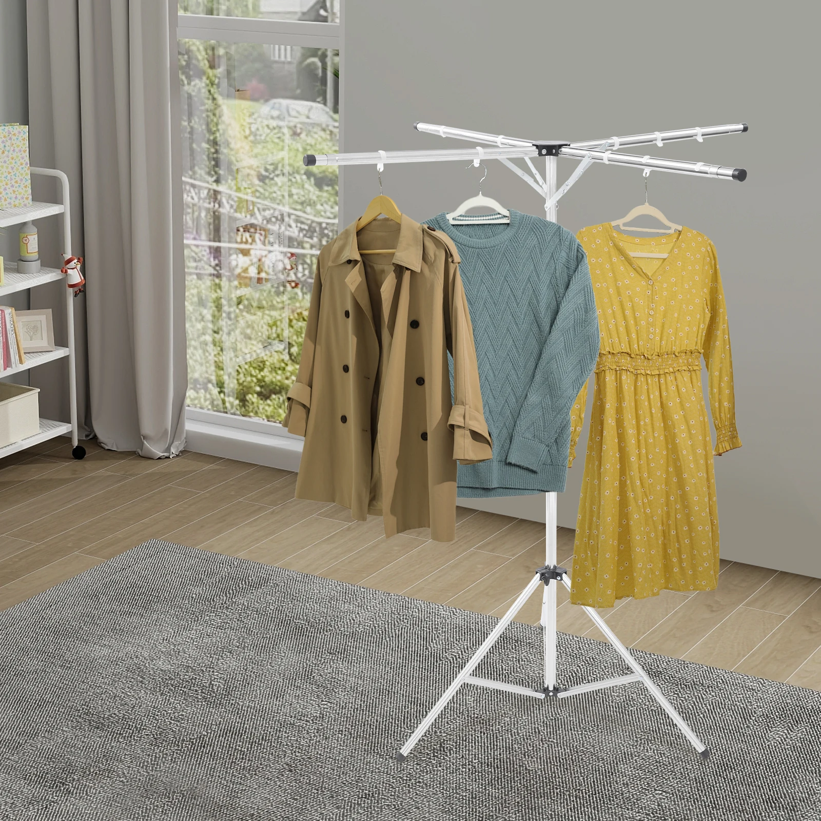 

Foldable Adjustable X-Shaped Laundry Rack Stainless Steel, 78.74in Length 66lbs Load, Windproof Hooks, for Balcony/Laundry Room