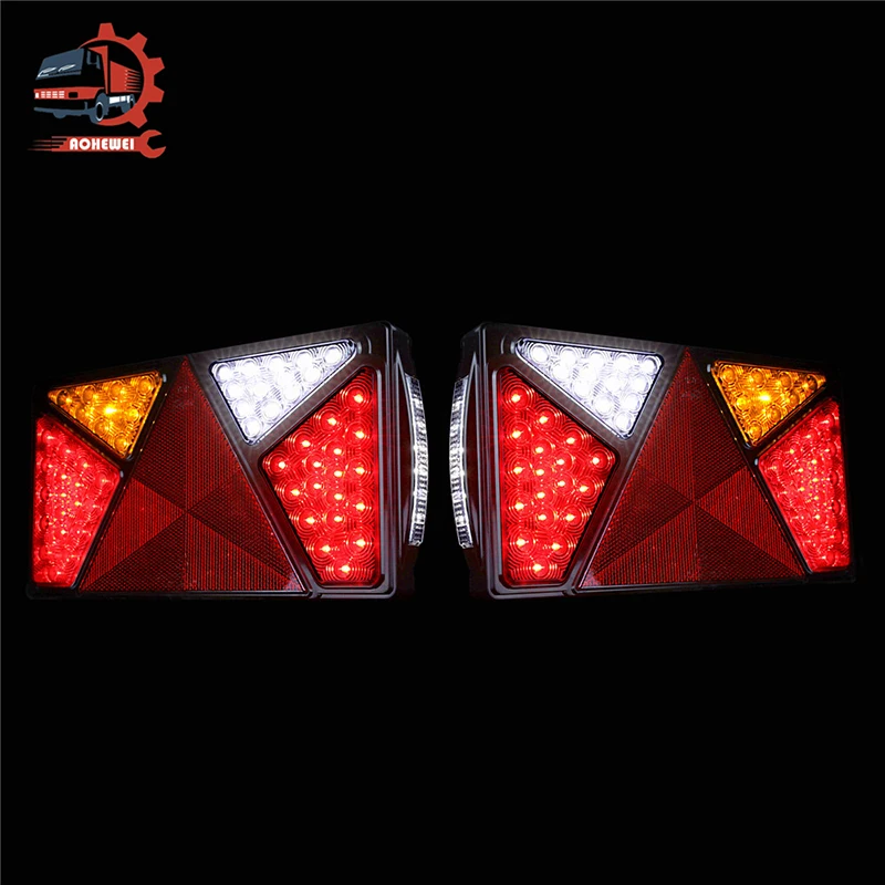 AOHEWEI 2x 12-30V 63 LED Chips Trailer Lights Brake Signal Lamp  Rear Postiton Indicator Triangle Reflector for Lorry Caravan