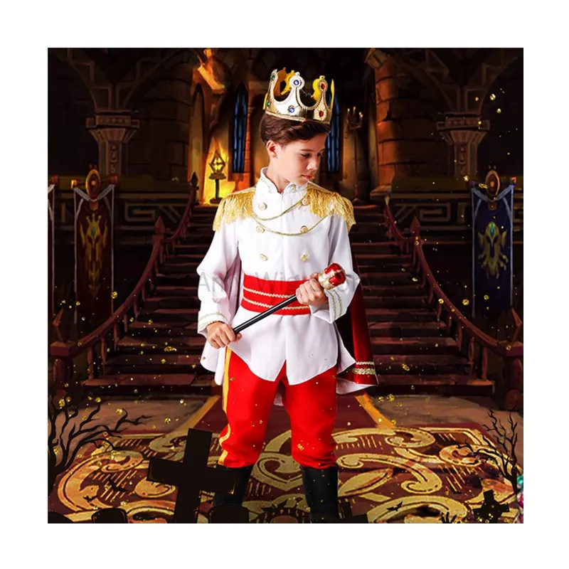 Boys Prince Costume Kids Medieval Royal Prince Outfit King Halloween Birthday Fancy Dress Up Costumes