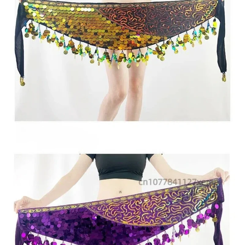 Neue Bauchtanz Pailletten Quaste Hüfte Schal Rock Samt Hängen Münze Taille Schal Kupfer Gong Stück Taille Rock Dance Performance