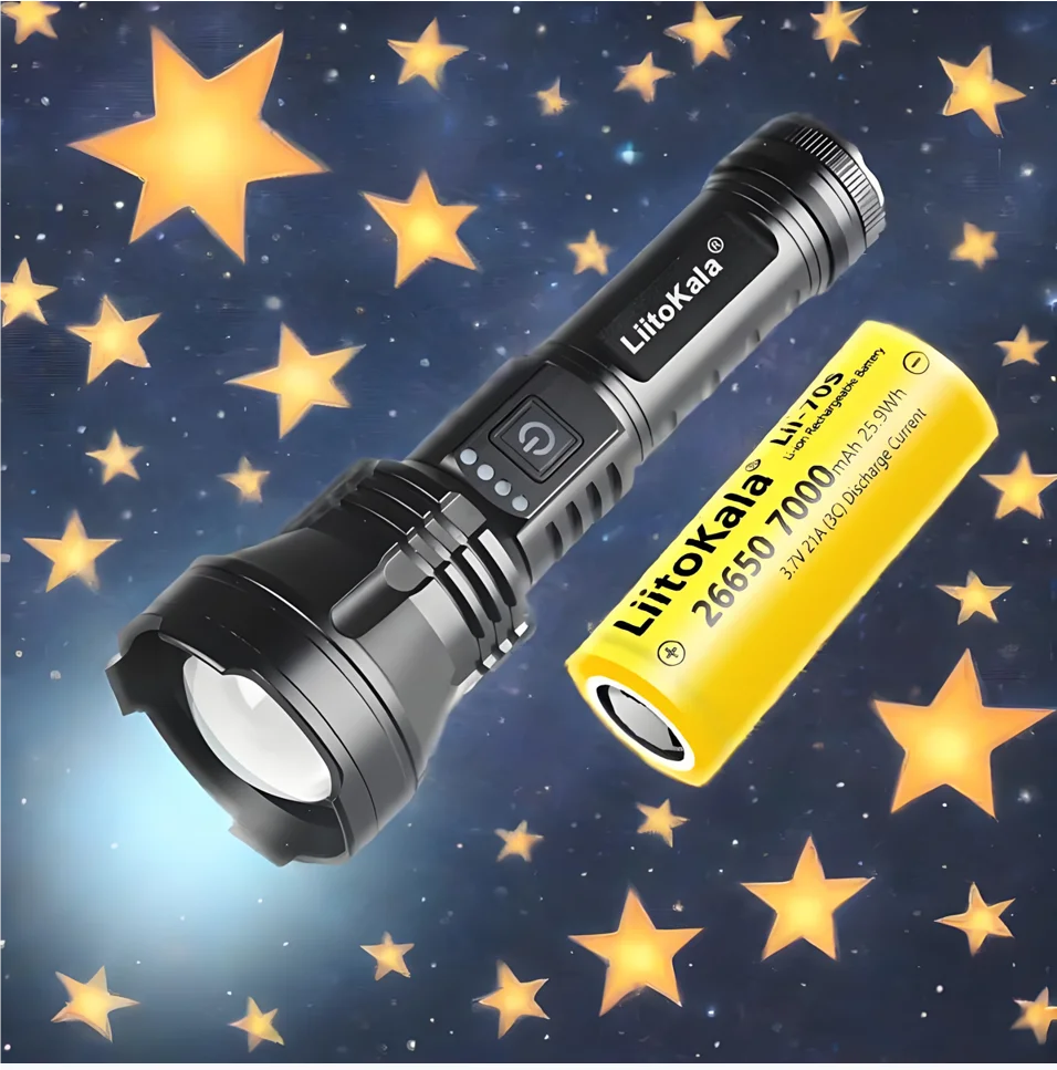 

LiitoKala LF-903 70S аккумулятор Keywords USB-фонарик, портативный, супер яркий, на большие расстояния, для улицы, дома, встроенный аккумулятор