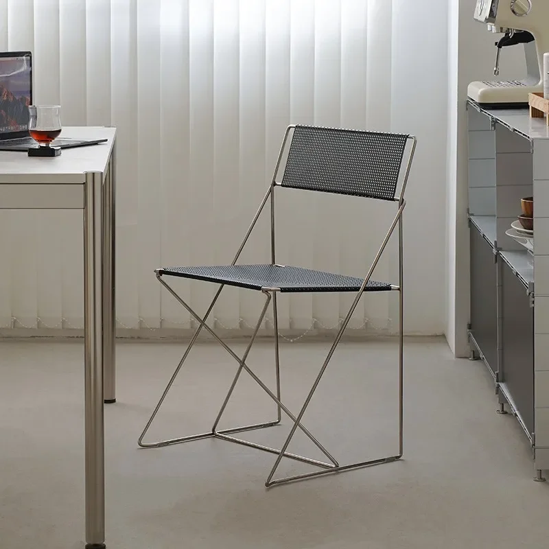Bauhaus Minimalist Stainless Steel Dining Chair Designer X-Line Chair Medieval Home Modern Restaurant Backrest Chair