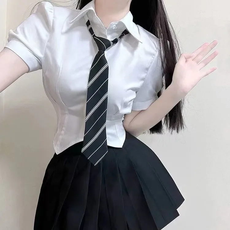 Zestaw 2-częściowy: Sukienka mini z bufiastymi rękawami, wyszczuplająca, nowość 2025, styl \"Spicy Girl\", czysta pożądanie, uniform JK, damski zestaw na lato.