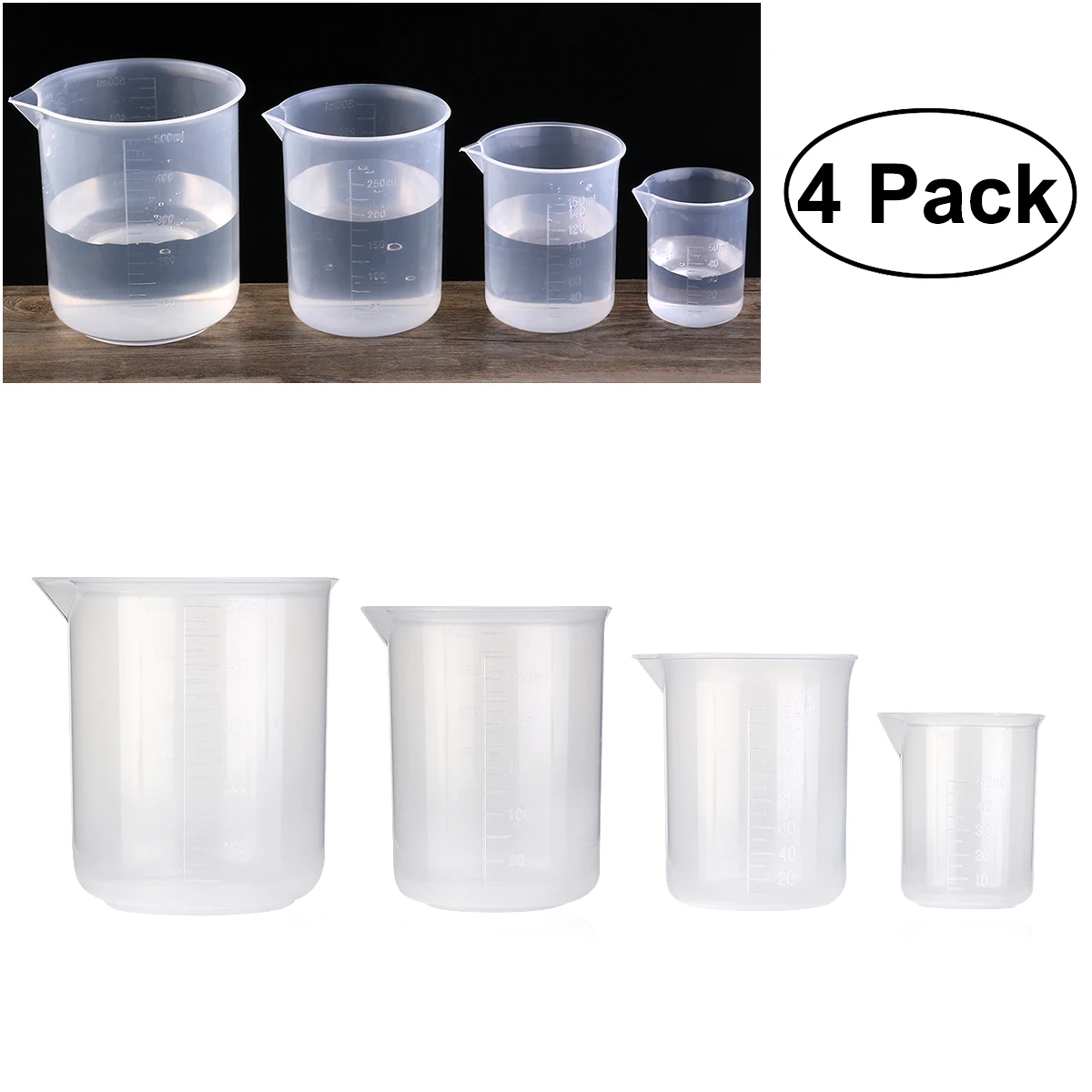 

4Pcs Transparent Graduated Measuring Beakers Set Plastic 50ml 150ml 250ml 500ml Ideal for Cooking and Laboratory