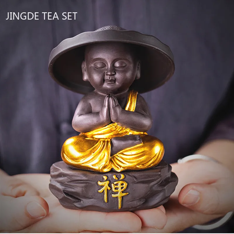 Creative Purple Sand Tea Leaking Tea Pet Decoration Purple Clay Tea Set Accessories Office Desktop Little Monk Zen Ornament