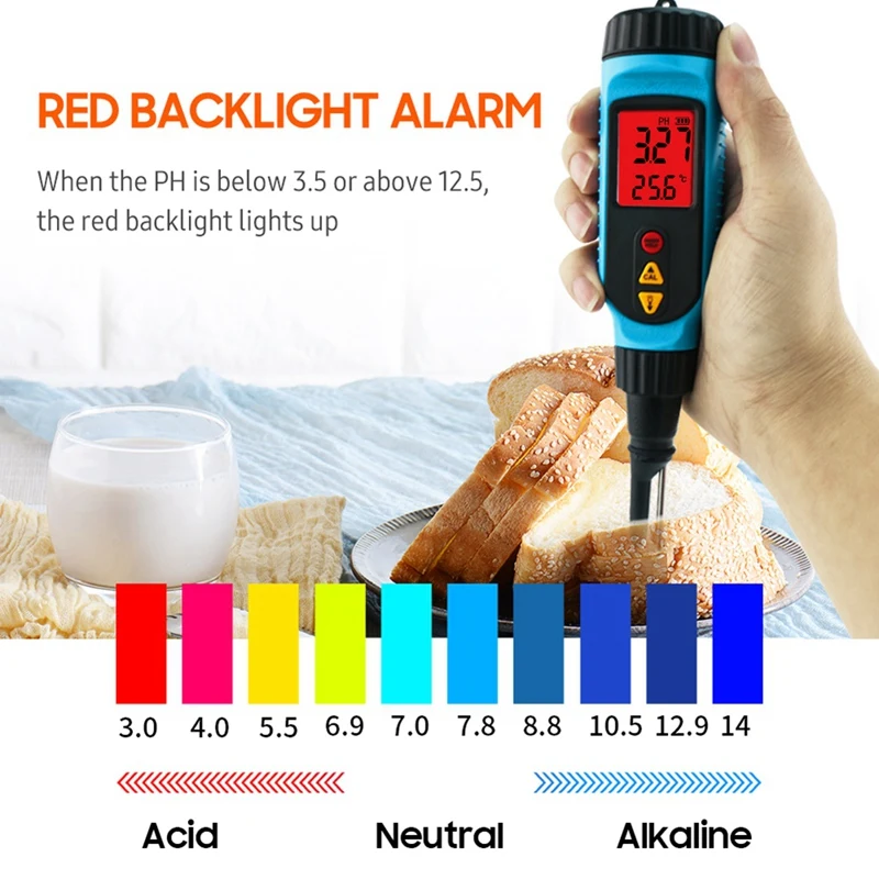 Solution Temperature Meter LCD Backlight Digital Probe For Food Processing 2 In 1 Food PH Tester