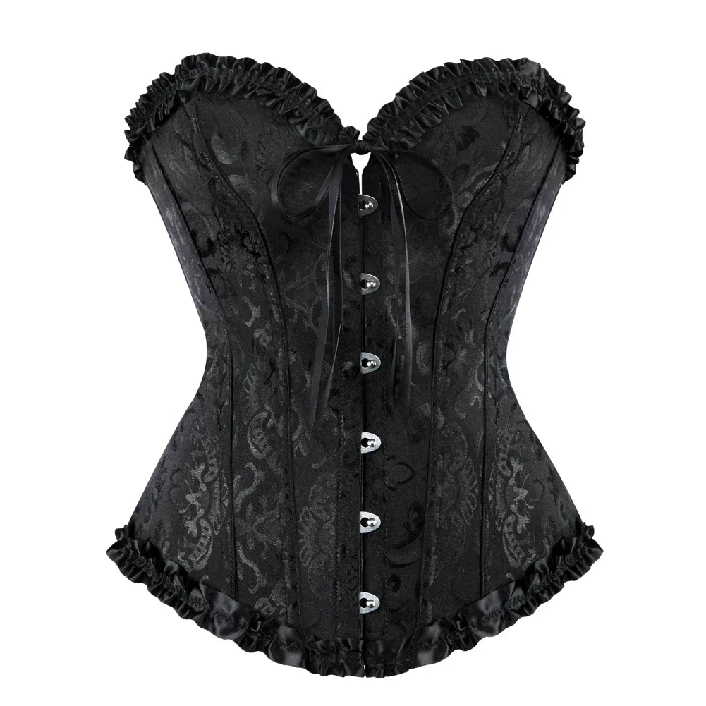 Sexy Bustiers And Corsets Floral Lace Tops For Women Vintage Corset Gothic Overbust Satin Jacquard Corsets