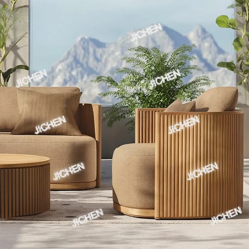 Moderno sofá ao ar livre conjunto de sofá de jardim em forma de l sofá de madeira teca móveis de jardim à prova dwaterproof água conjunto de móveis ao ar livre