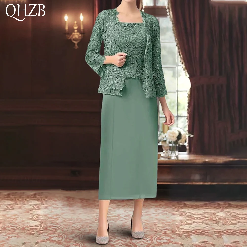 Customized 3 Pieces Elegant Long Mother of the Bride Dresses 3/4 Length Sleeve Tea-Length Wedding Guest Party Groom Dress 2026