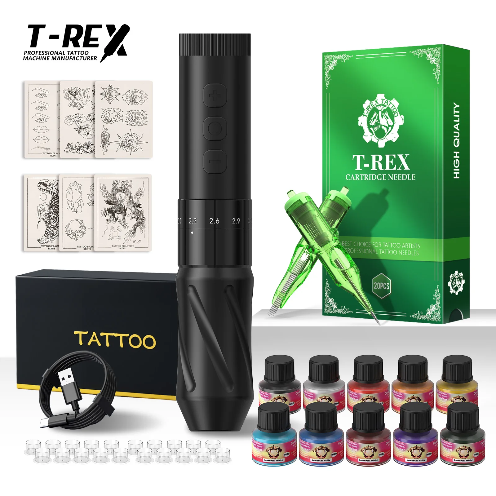 

Набор для татуировки T-rex, беспроводной вращающийся набор ручек для татуировки с 7 регулируемыми ходом, 2,0-3,5 мм, 1600 мА, набор пистолета для татуировки